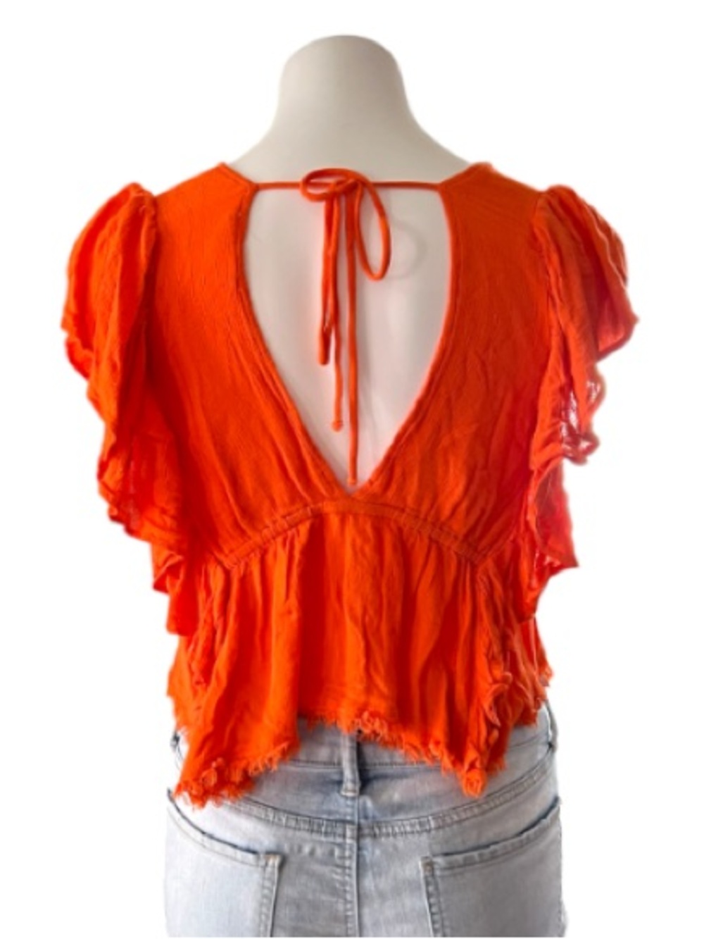 Newbury Kustom Orange Boho Crop Top Open Back Ruffle Y2K S